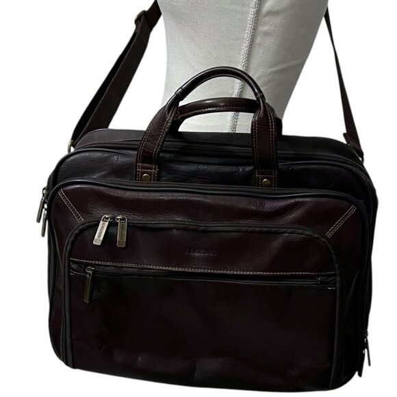 Cole Haan Heritage Brown Leather Laptop Briefcase Business Travel - Picture 1 of 16